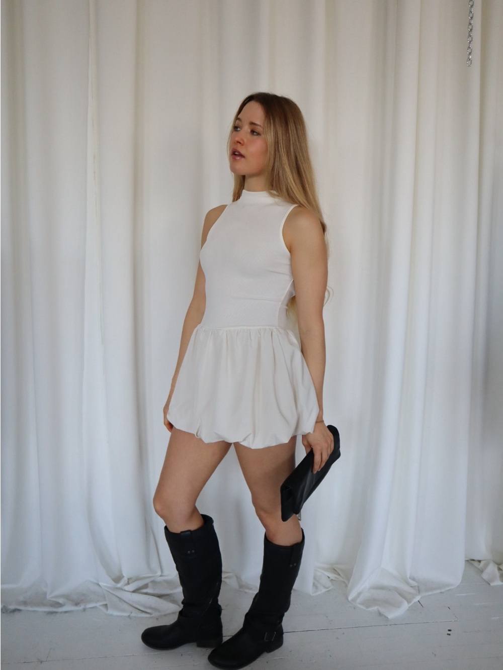 Bubble skirt mini dress with open back